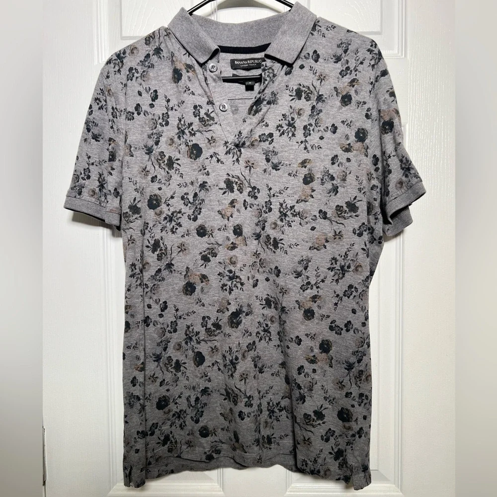 Men’s Banana Republic Gray Floral Short-Sleeve Polo